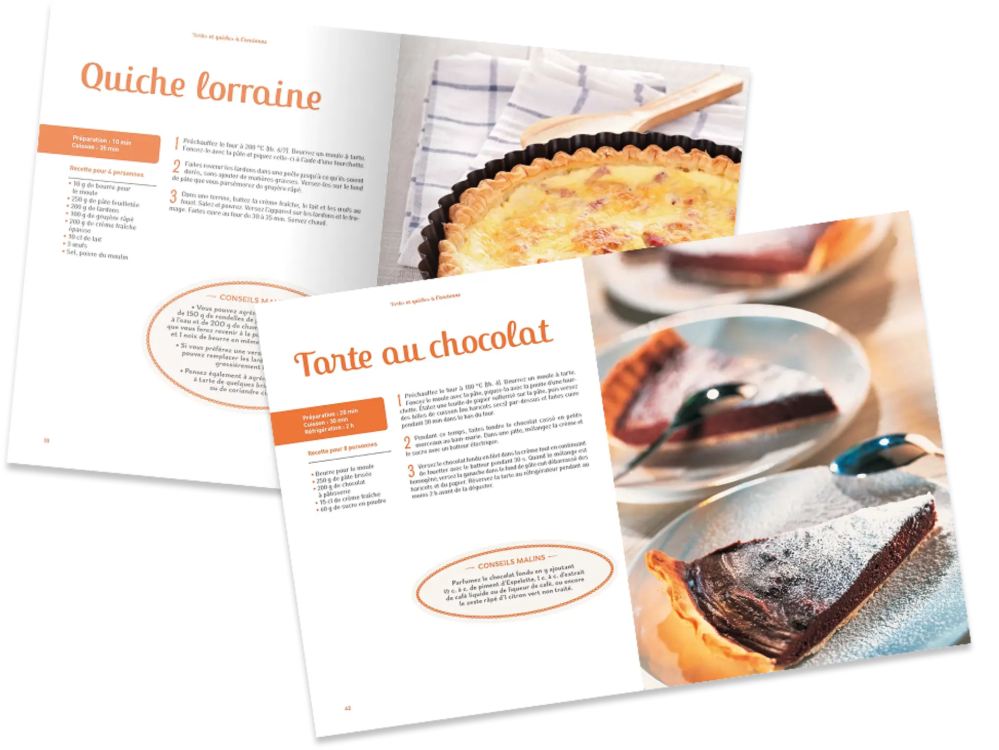 Les recettes de la quiche lorraine et de la tarte au chocolat
